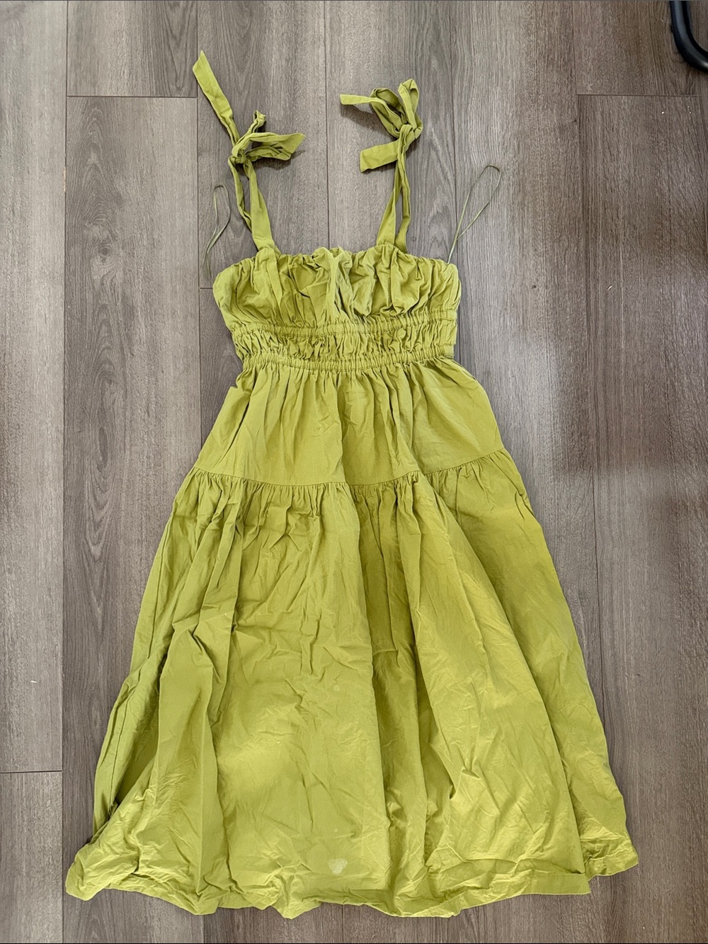 Vici Olive Green Tiered Midi Dress with Tie Straps